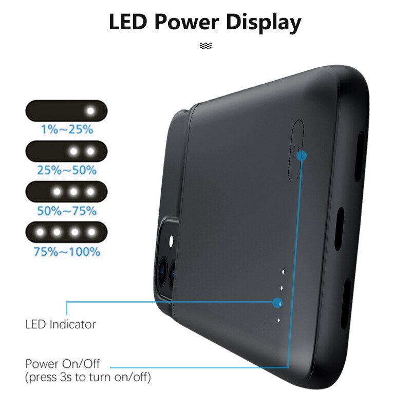 Funda de cargador de batería de 6800mAh para iPhone 13, 12, 11, Mini Pro Max, funda de carga de Banco de energía delgada de respaldo externo