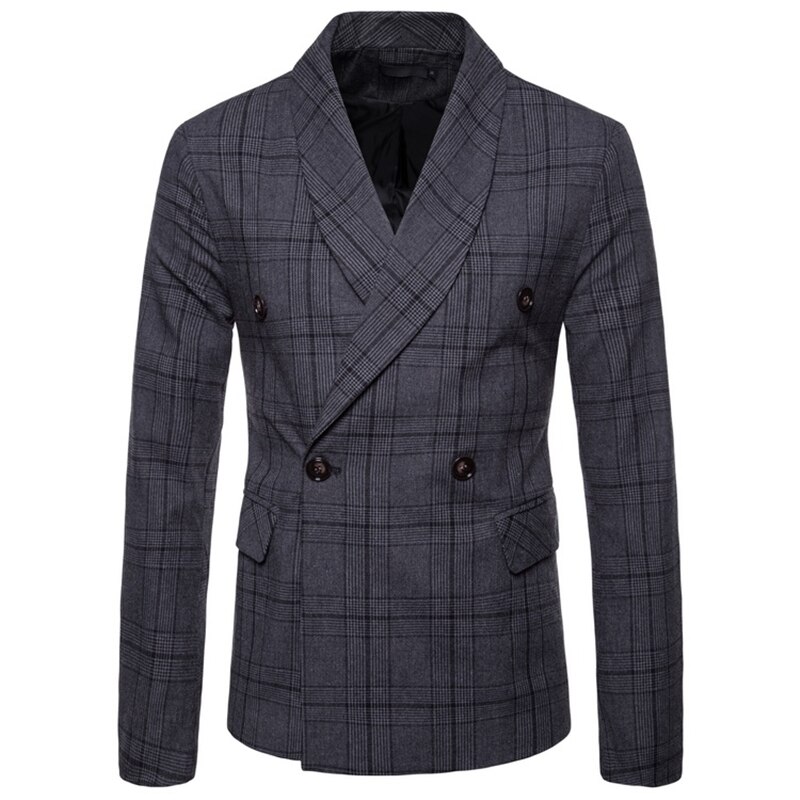 Plus Size 4XL British Style Check Blazer Man Casual Slim Fit Suit Jacket Male Social Coat Wedding Groom