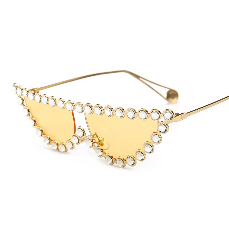 GISAEV Driving Glasses Woman Crystal Diamond Rhinestone Cat Glasses Vintage Small Frame Cat Eye Sunglasses Night Goggles: yellow