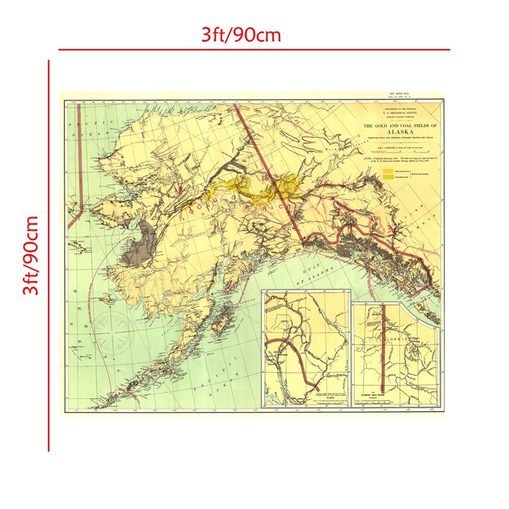 1898 upplagor vintage dekor karta väggdekor måla guld- och kolfälten i alaska 90 x 90cm hd spraymålning för vardagsrummet
