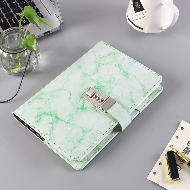 Notebook Wachtwoord Blok, Marmeren Textuur, 100 Stuks, Persoonlijk Dagboek Met Slot Code, Kantoorbenodigdheden, leer,: Green