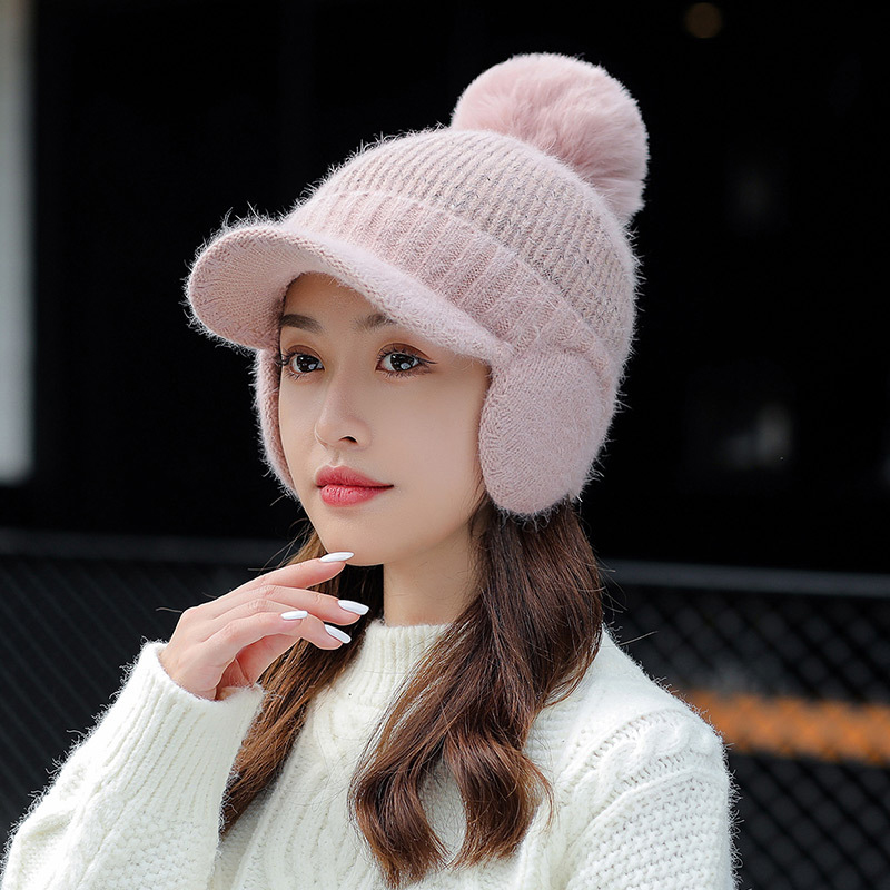 Chapeaux tricotés à visière avec oreillettes pour femmes, épais et , Protection des oreilles, confortable, équitation en plein air, écharpe Anti-froid, hiver