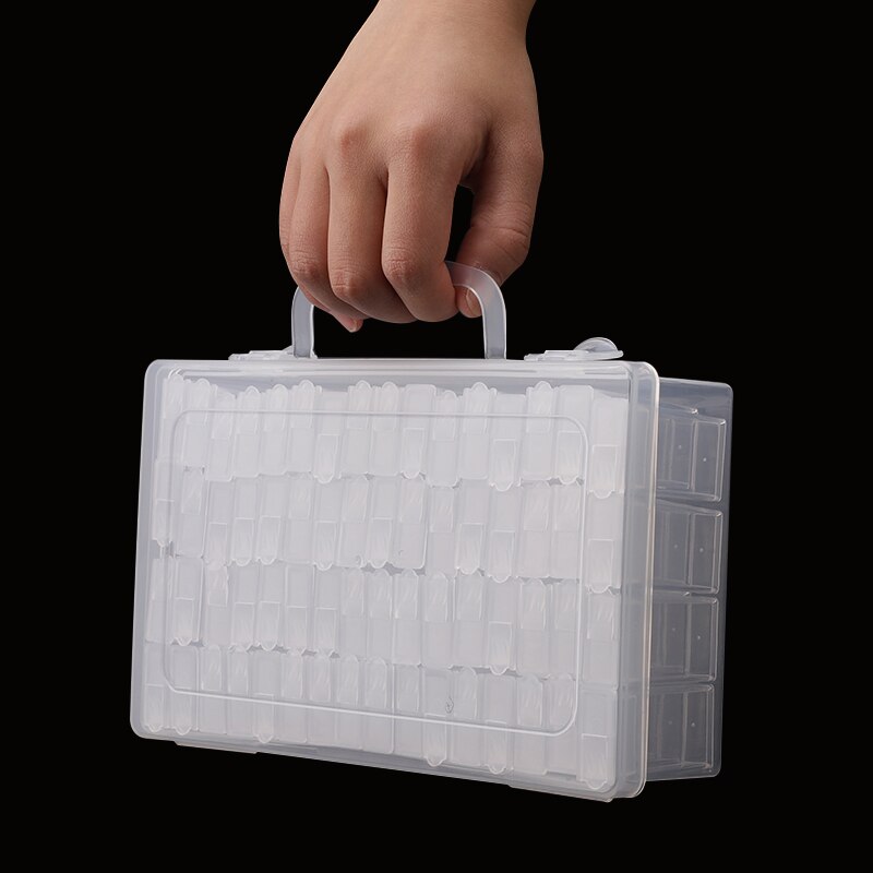 Caja de plástico para guardar cuentas y joyas, contenedor de almacenamiento con 64 cuadrículas, accesorios para pintura de diamantes, herramientas y cuentas