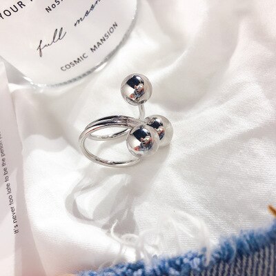 HUANZHI Exaggeration Gold Color Metal Ball Open Rings Simple Geometric Irregular Finger Rings for Women Party Jewelry: B