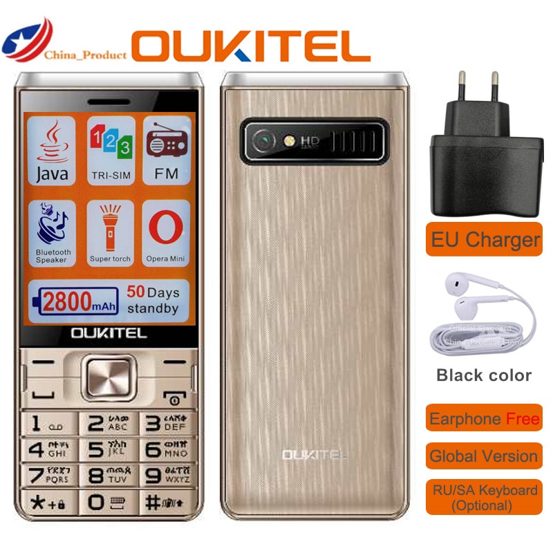 Oukitel L2801 telefon komórkowy 2.8 cala 2800mAh potrójna karta SIM starszy starszy mobilny aparat telefoniczny muzyka Bluetooth Java odtwarzacz MP3 latarka