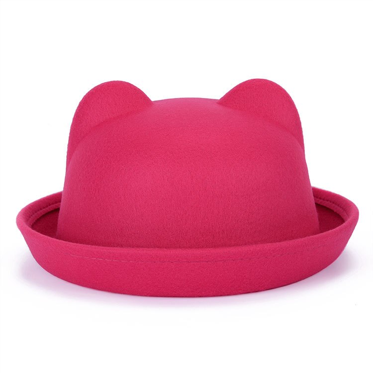[dingdnshow] trend fedora hat unik sød voksen uld vinter og efterår floppy hat med ører kvindelig gorro til kvinder: Rose voksen