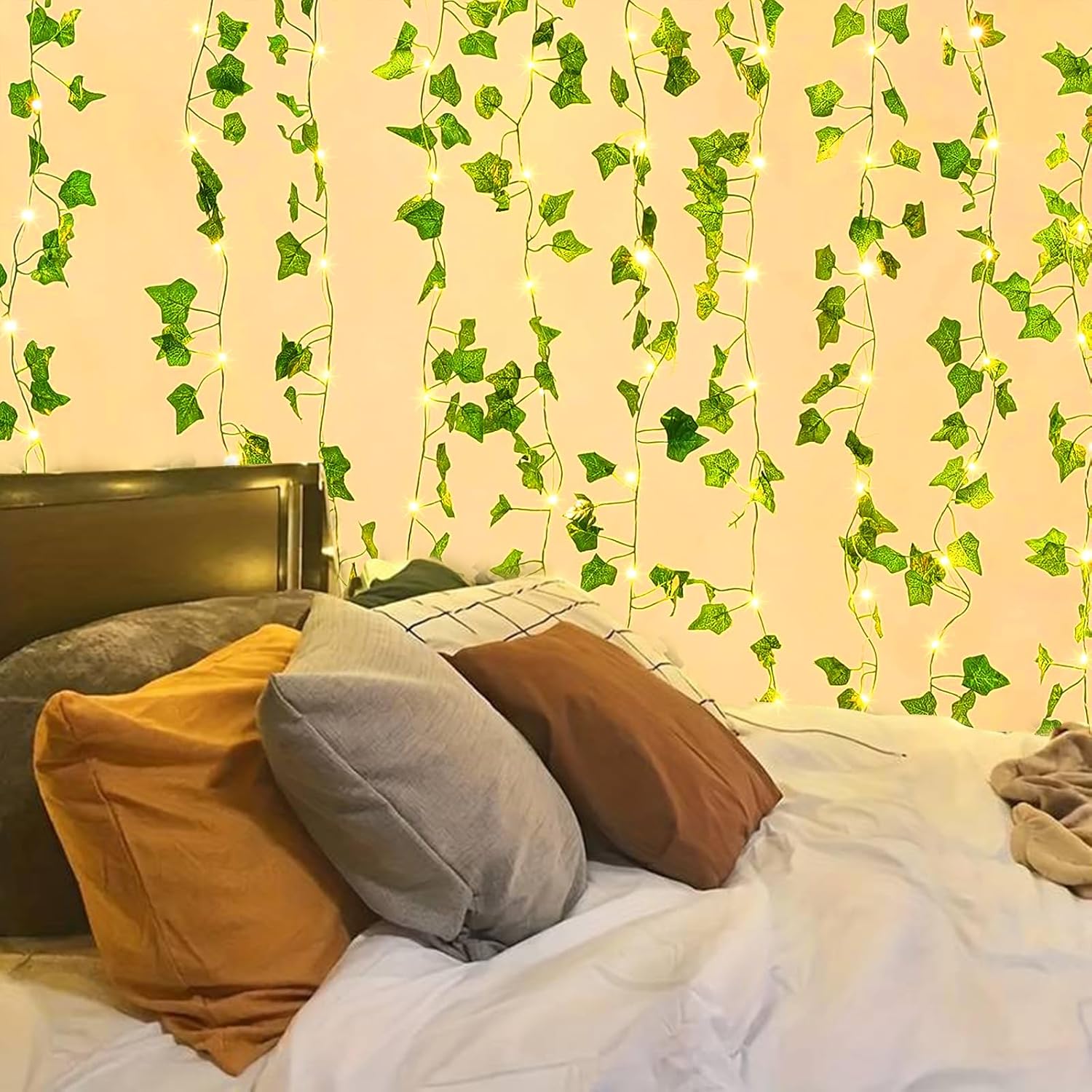 Cortina de luces de hoja de arce USB, guirnalda Artificial, hojas verdes de hiedra, plantas colgantes para habitación, jardín, , decoración de pared de boda