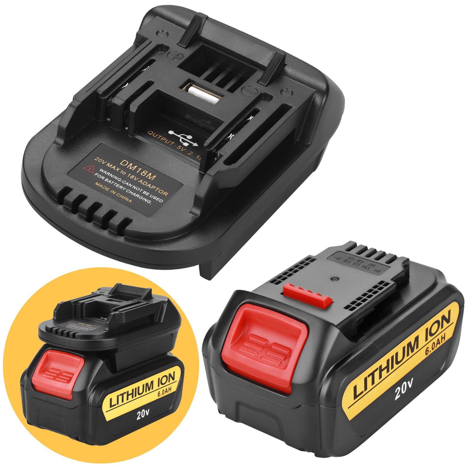 Dcb 200 20v 6ah udskifteligt li-ion batteri kompatibelt med dewalt 18 volt max xr elværktøj lithium batterier: 1 batteri med rack