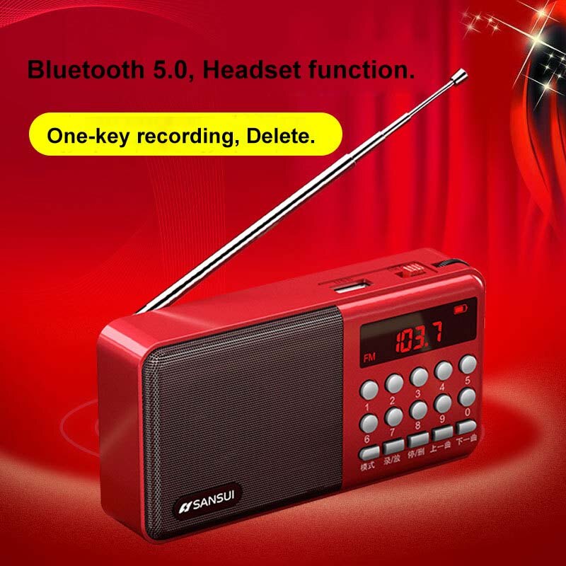 Mini FM Radio Portable Receiver Bluetooth 5.0 Speaker Music Player with LED Display Support U Disk TF Card Recording Headphone: Default Title