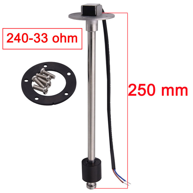 52mm auto motorcykel brændstof niveaumålere 0-190 ohm &amp; 240-33 ohm brændstofniveaumålere 9-32v marine brændstofmålere niveausensor senderenhed: 250mm 240-33
