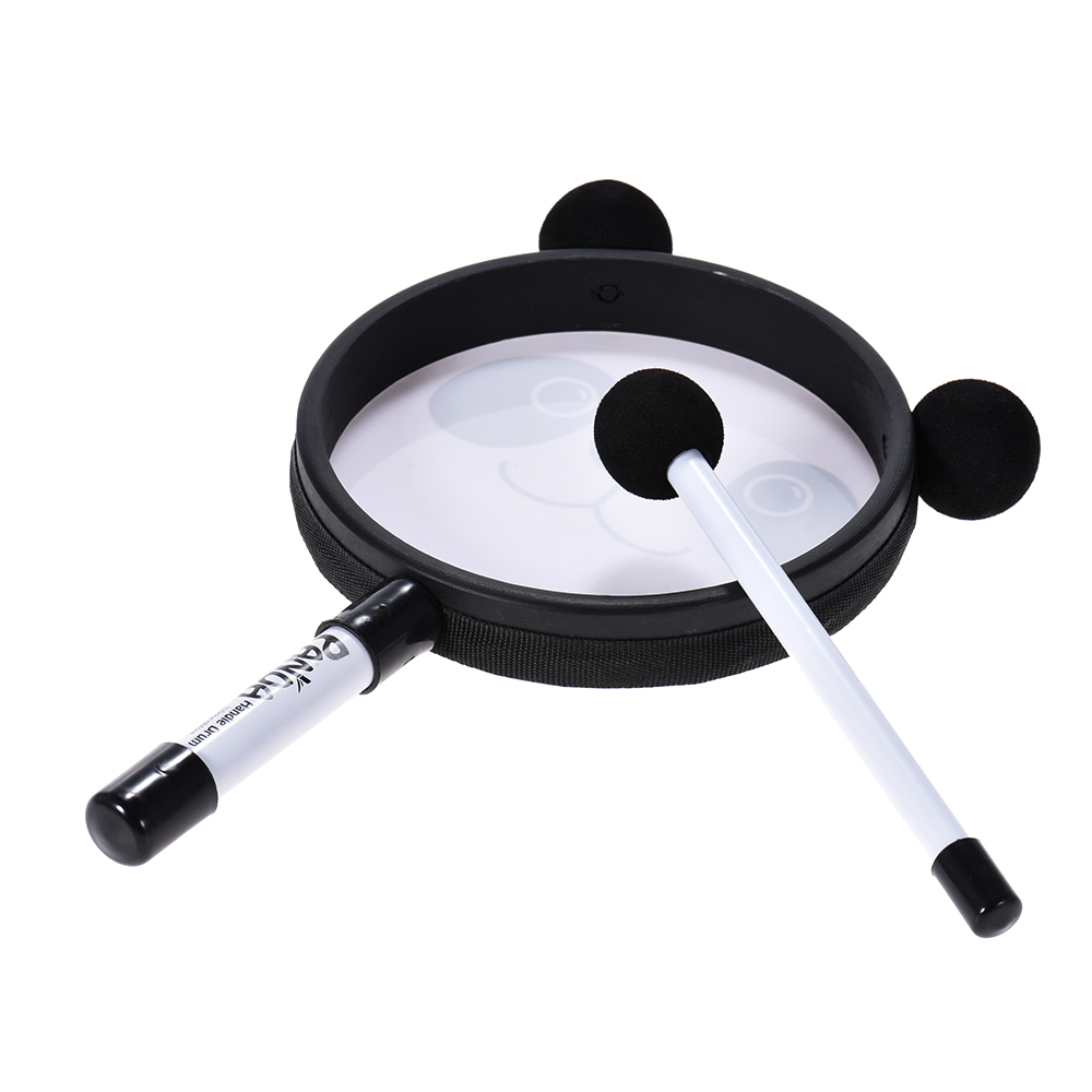 6in håndholdt tamburintrommeklokke panda percussion musikinstrument legetøj med hammer til baby børn børn