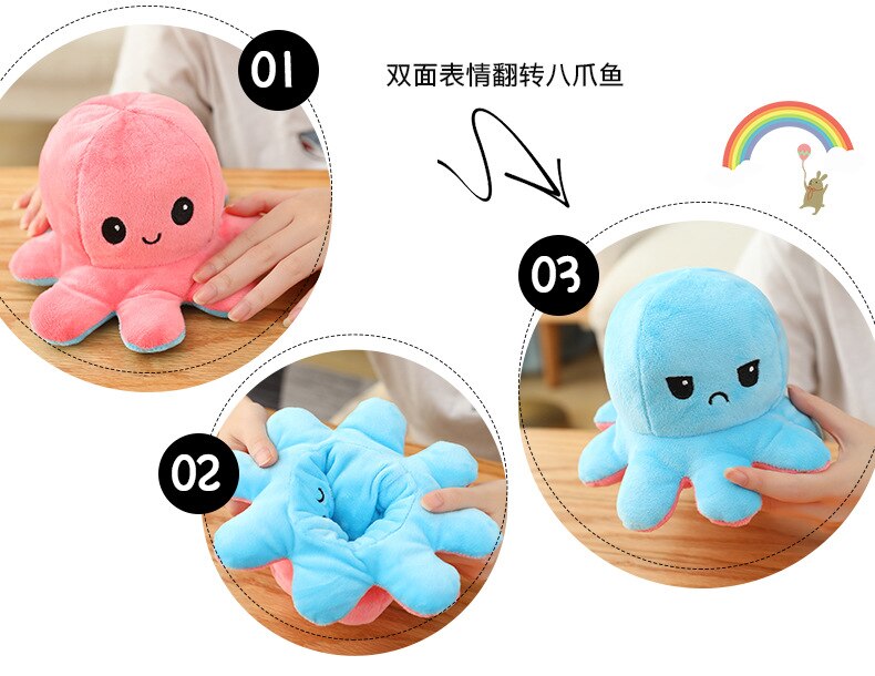 Double-Sided Flip Octopus Toys Kids Soft Plush Doll Animals Peluches Toys Reversible Stuffed Pillow Toy Xmas Birthday Baby