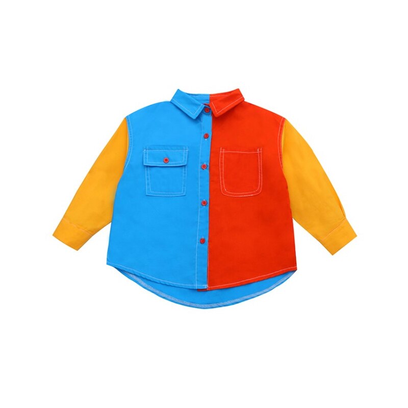 Farve matchende unisex aktive skjorter sring og efterår fuld turn-down krave patchwork børnetøj børnetøj: 120