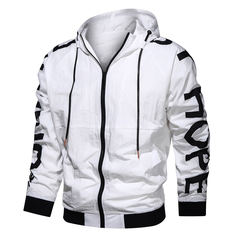 Windbreaker jakke mænd hvid streetwear bomber frakke forår efterår unge mænd hætte hip hop harajuku jakke mænd jaqueta masculina: Xxl