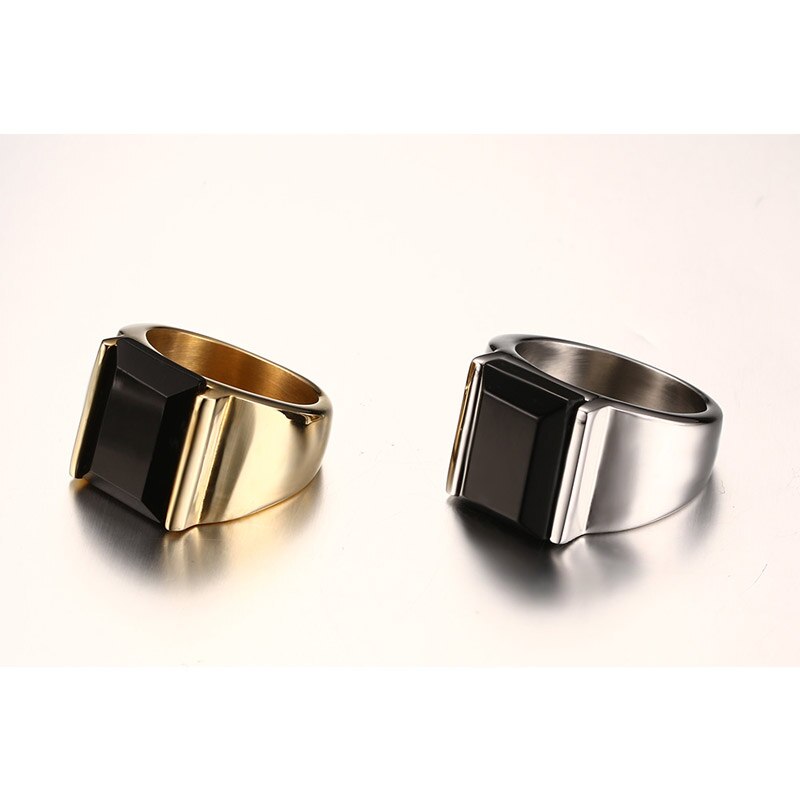 Vnox heren Ring Zwart Grote Steen 316L Rvs Sieraden Mannen Charm Trouwringen