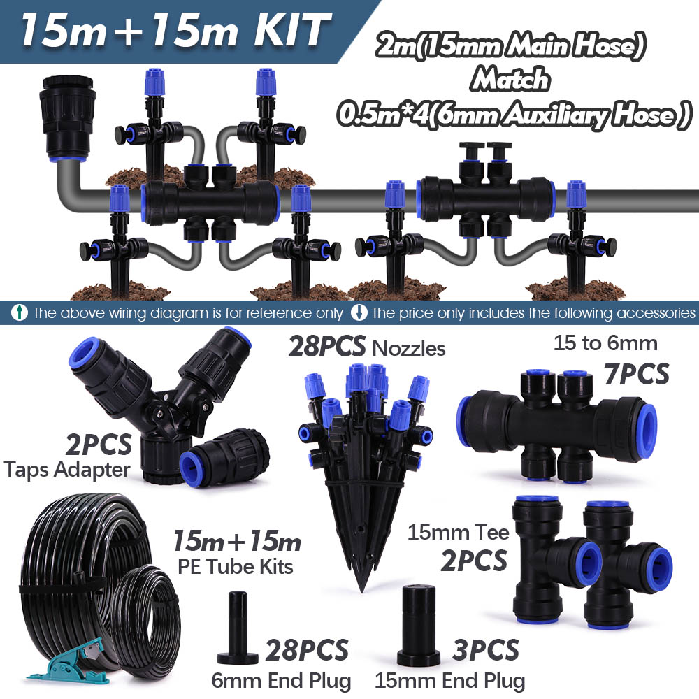 1/2" Garden Bubbler Irrigation Watering System 360° Adjustable Sprinkler 15 to 6mm Quick Connect Micro Drippers Sprayer PE Hose