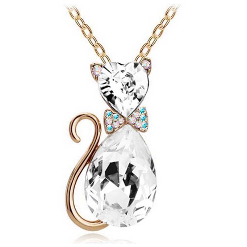 Leuke Kat Hanger Ketting Voor Vrouwen Hart Crystal Sieraden Oostenrijkse Kristal Sleutelbeen Keten Ketting: gold white