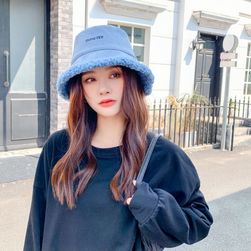 Gorro sombrero de pescador de lana oveja para mujer Otoño e Invierno estilo coreano salvaje pequeño arte fresco gorro de lavabo