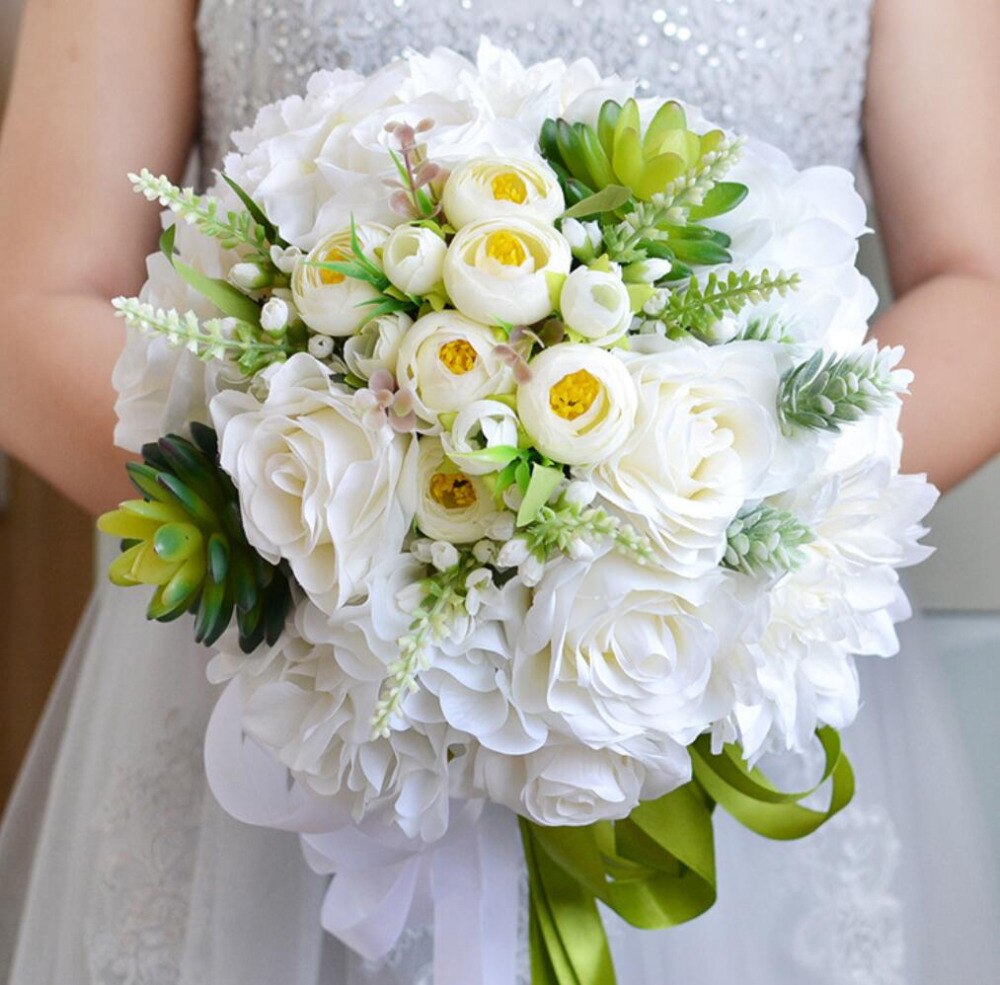 AYiCuthia Bruidsboeket Roze Wit Bruidsboeket Kunstmatige Rose Bridal Holding Bloem voor Wedding Decoratie S88