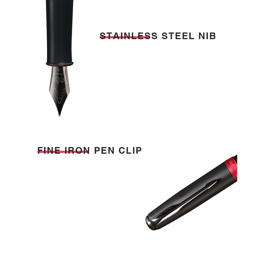 Jinhao [Defiant] Fountain Pen, Red Black Color Copper Barrel, Arrow Clip, Fine Nib, Luxury Business signature School F488