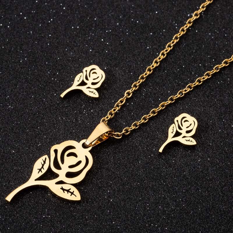 Simpatico gatto Flying Horse Butterfly Dragonfly Jewelry Set acciaio inossidabile Frog Elk Rose orecchini pendente collana regalo amici 2021: g