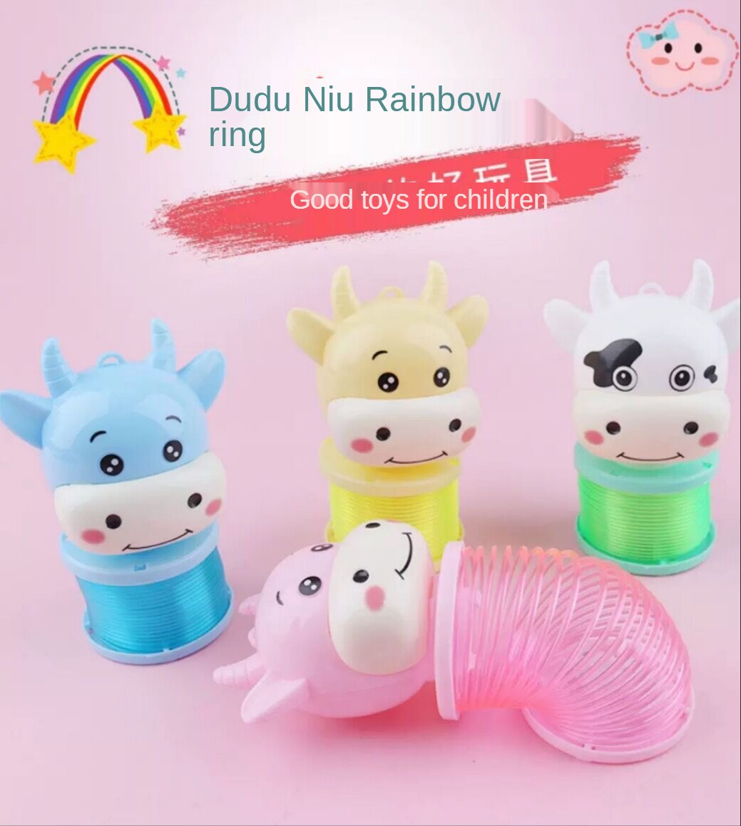 Year of The Ox Cartoon Rainbow Circle Spring Portable Lantern Portable Glowing Doodle Cow Happy Lantern