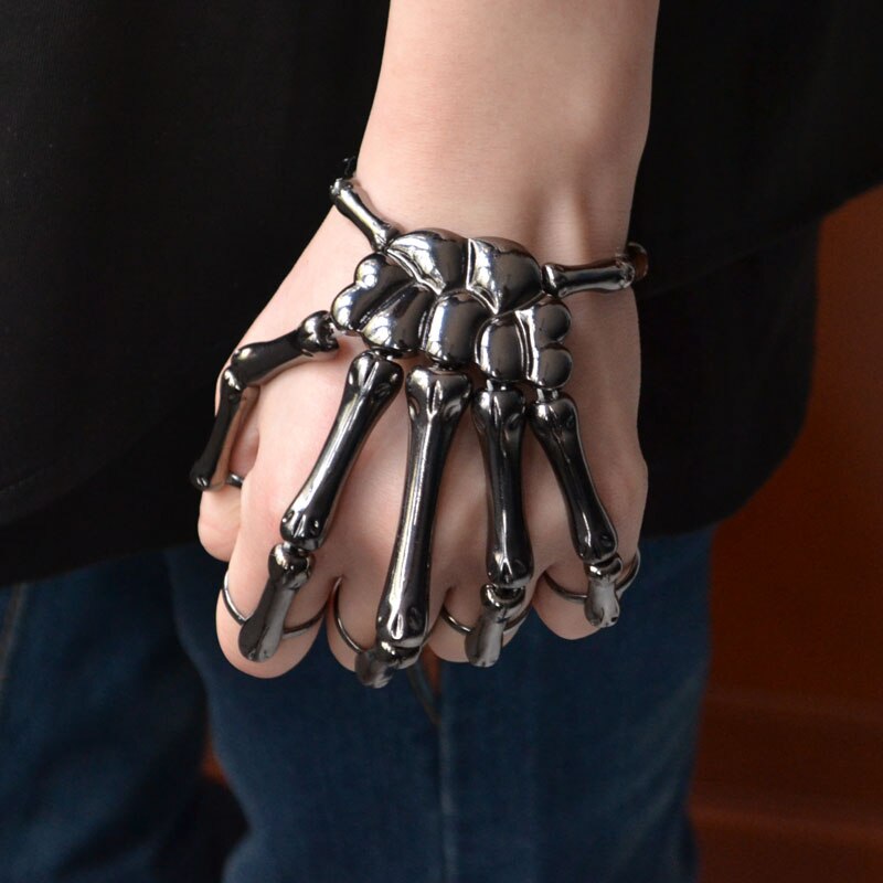 Hapiship-pulsera elástica de calavera para hombre y mujer, brazalete con anillos RCH, estilo de Halloween, color negro, ,