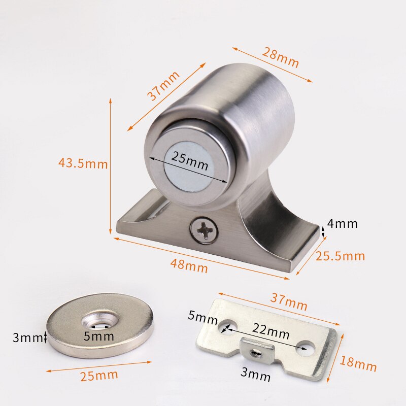 SSMX imán de neodimio Tope de puerta 304 Acero inoxidable fuerte suelo magnético succión Mini Tope de puerta muebles Hardware: Brushed Silver