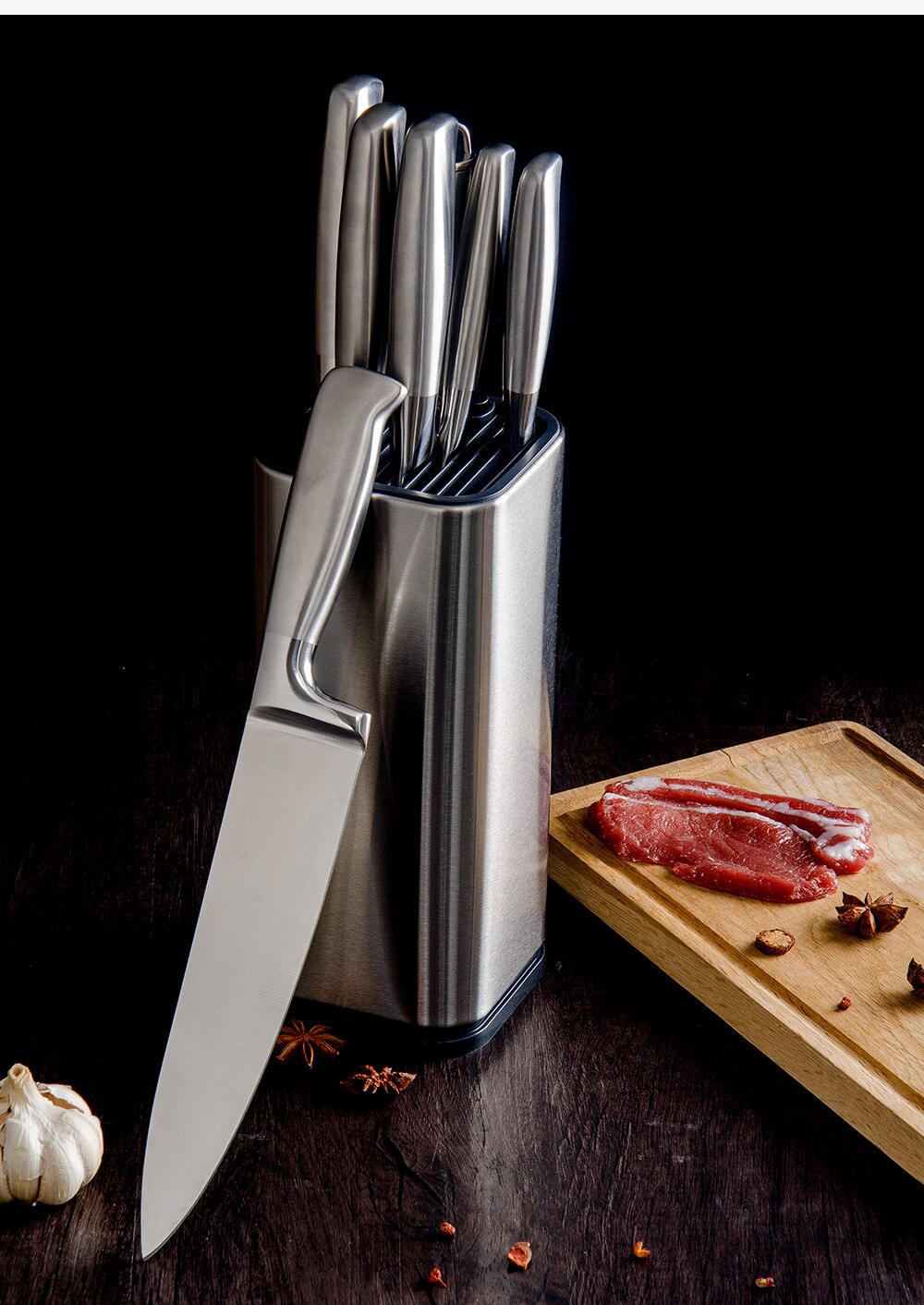 Damask Knives Block 8 Inch Kitchen Knife Holder Large Capacity Stainless Steel Knives Stand Multifunctional Knife Cooking Tool