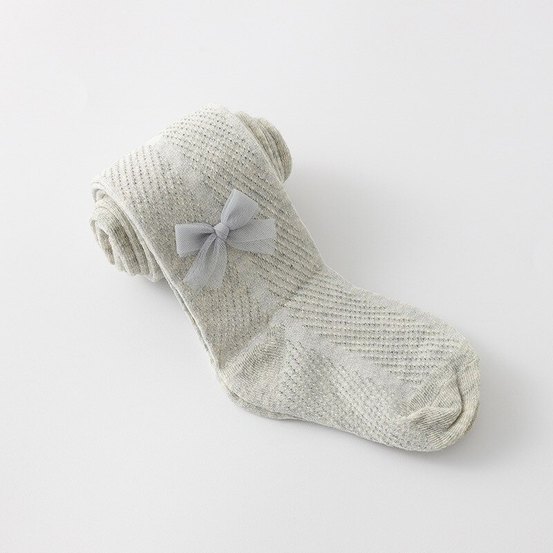 V-TREE Summer Baby Tights Bowknot Mesh Pantyhose Spanish Hollow Cotton Tight For Girls Infants Breathable Stockings: gray / 6-12M