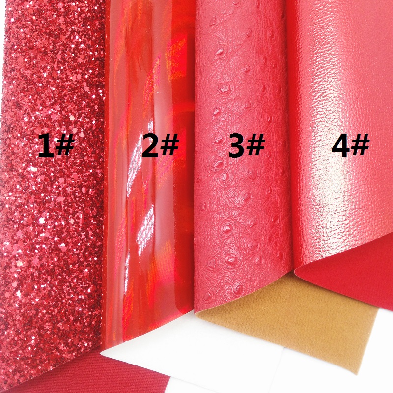 RODE Glitter Stof, Iriserende Faux Leer Stof, synthetisch Leer Blad Voor DIY Bows A4 Size 8 "x 11" Twinkling Ming XM102