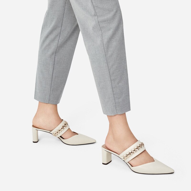 2020 nowych moda muły Femme gruby obcas kobiet muły wskazał rzym buty na pasku kobiety tego samego typu