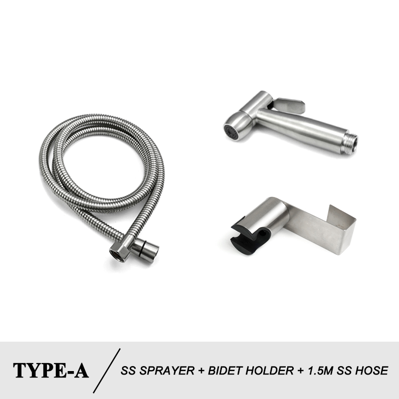 Bidet Douche Kranen Wc Handheld Spuiten Rvs Douche Set Tank Haak Bidet Sproeier Zelfreinigende Shattaf Voor Badkamer: 3 PCS Set SS Hose A