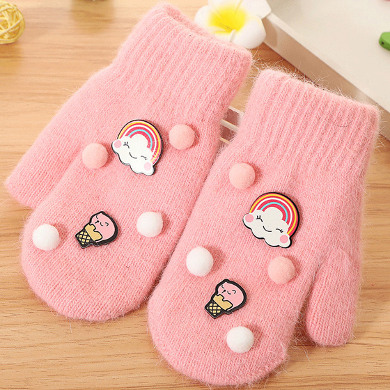 1 paar Leuke Cartoon Kinderen Handschoenen Winter Herfst Warm Jongens Meisjes Handschoenen Breien Thicken Kids Volledige Vinger Wanten 6- 12 jaar: Pink