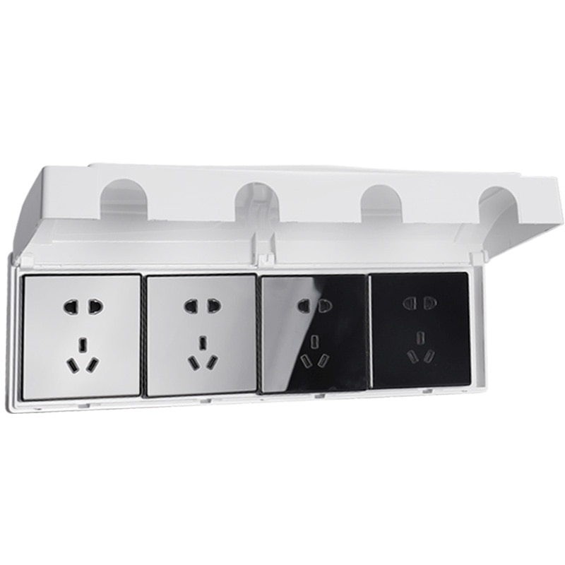 86 type one-piece socket four-piece waterproof box quadruple white splash box bathroom protective cover