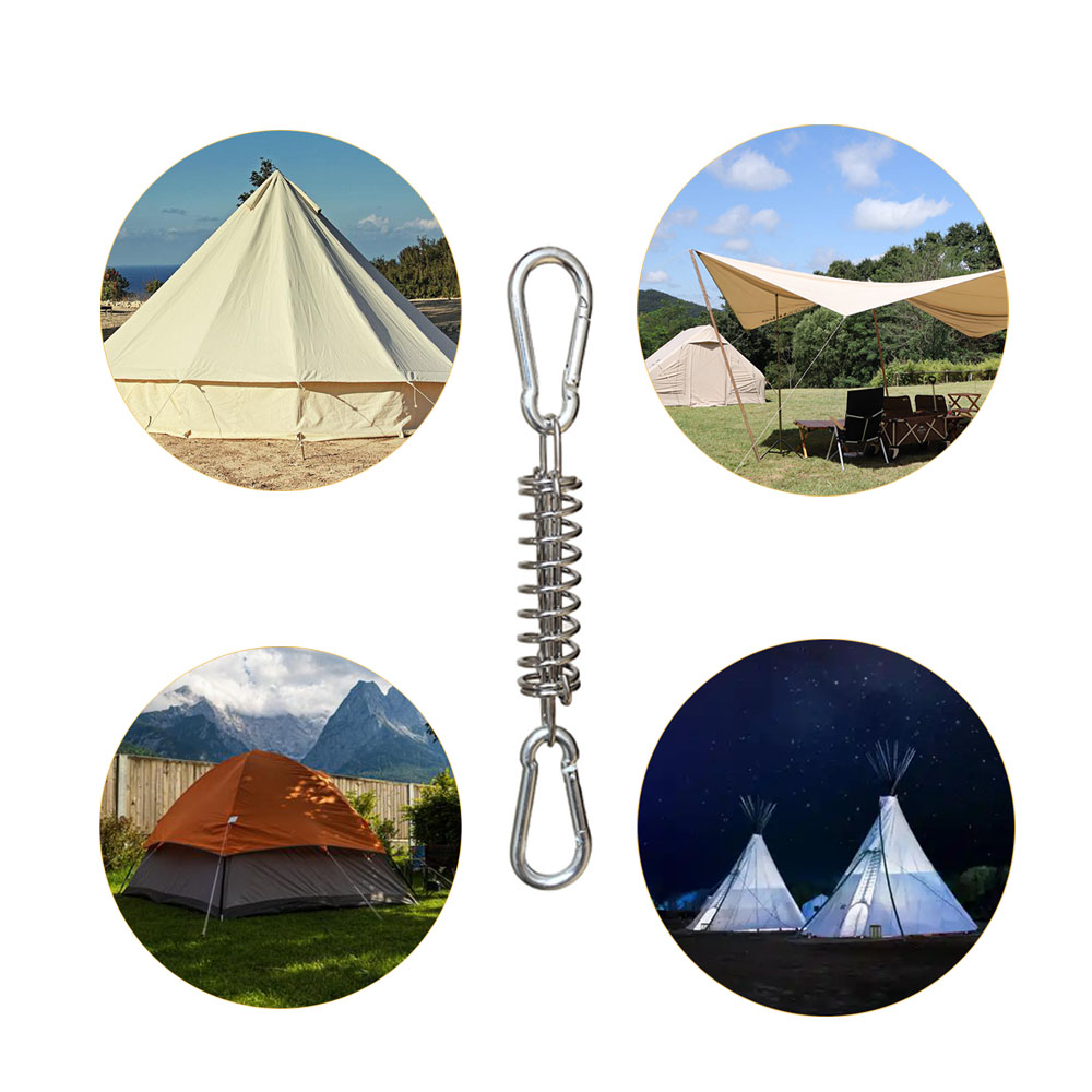 4/6Pcs Camping Tent Wind Rope Spring Buckle Tent Tensioner Camping Deck Pegs with Carabiner Clips Awning Tightener Fixed Hook