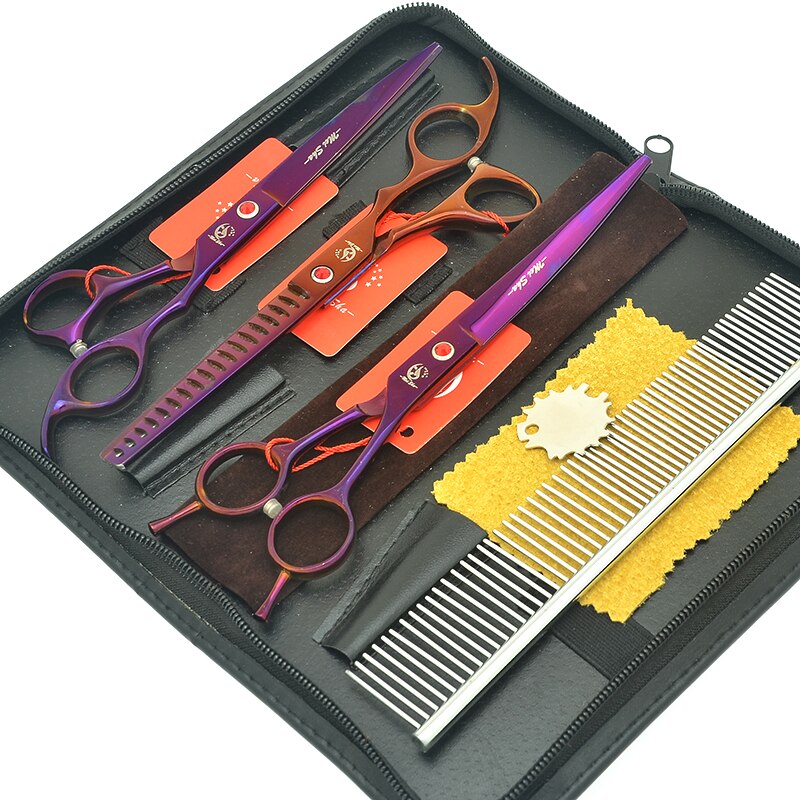 Meisha 7" Pet Grooming Shears Set Animal Straight& Thinning & Curved Scissors with Comb Bag Dog Accessories HB0233