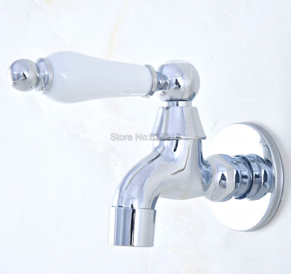 Polished Chrome Brass Wall Mount Wall Mount Ceramic Lever Sink Faucet Mop Pool Water Tap tav155