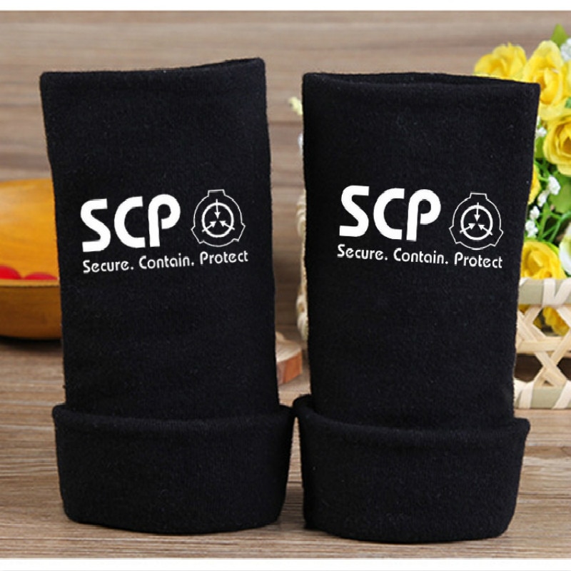 SCP Secure Contain Protect Special Knitting Gloves Cotton Warm Half Finger Wrist Mittens Cosplay Accessories: 3