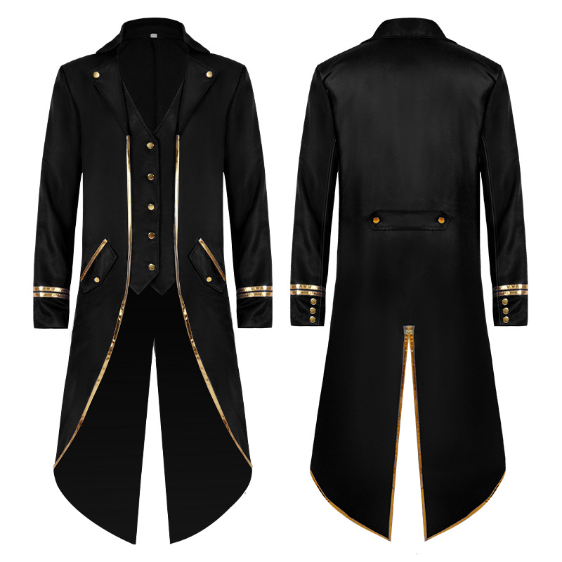 Men's Steampunk Victorian Jacket Gothic Medieval Vintage Tuxedo Mid-Length Phnom Penh Cosplay Costume Trench Coat Jacket