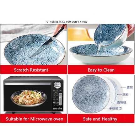 8 tommer keramisk plade husholdningsboller plade japansk stil keramisk middag plade keramisk morgenmad plade dessert fad