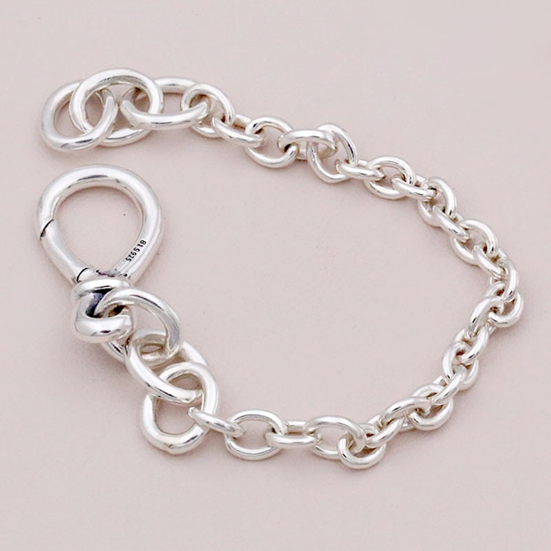 925 Sterling Silver Bracelet Smooth Chunky Infinity Knot Chain Bracelet Bangle Fit Women Bead Charm Diy Europe Jewelry