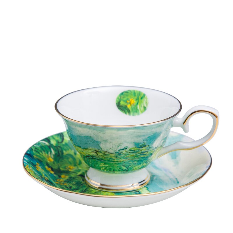 Juegos de té exquisitos pintados, tazas y platos de café Van Gogh, cerámica y negocios: Morado