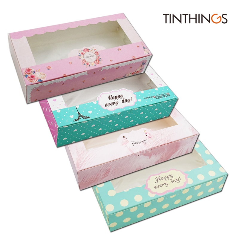 20 stk 27 x 13.5 x 6cm cupcake kasser og emballage vindue flamingo dot rose stor kasse bryllupsfest madkasse papirboks bagning