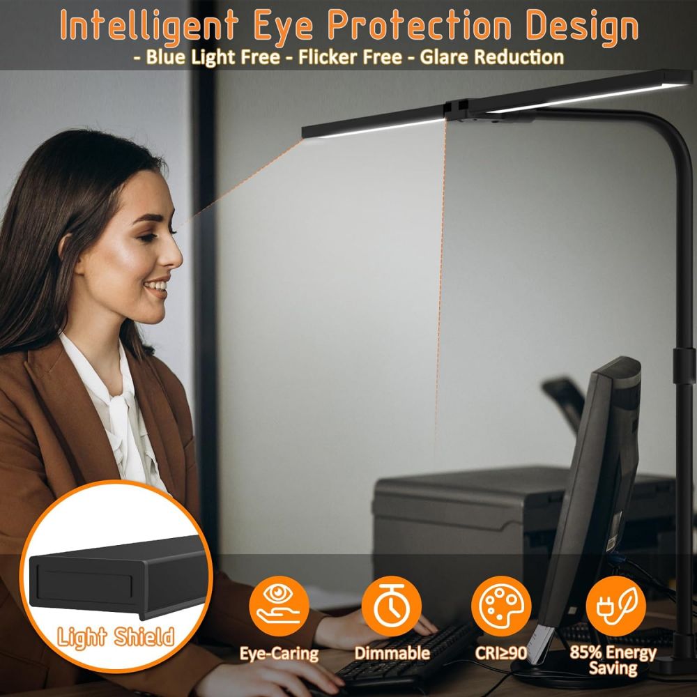 Lampada da tavolo con Clip a LED a doppia testa lampada da tavolo per architetto per l'illuminazione dell'ufficio domestico 3 modalità colore e 10 lampade da scrivania con protezione per gli occhi dimmerabili