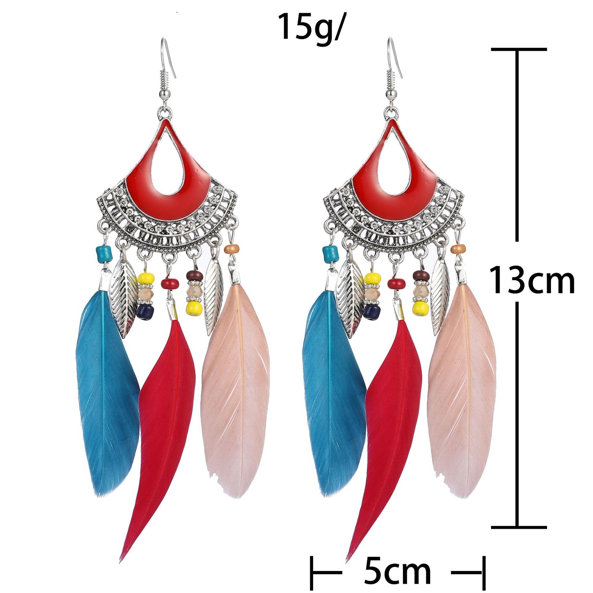 2020 artystyczny z piórkiem Kolczyki Tassel Ohrringe srebrny kolorowy ze stopu Vintage kreatywne Kolczyki Boho Indian biżuteria Kolczyki