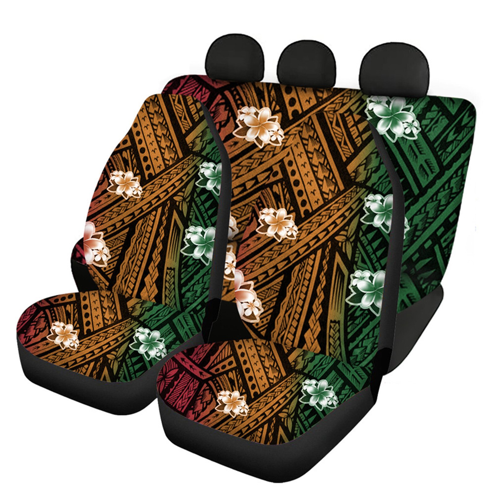 INSTANTARTS-Fundas de asiento de coche con estampado Floral, Hawaiano, Polinesia, Plumeria hibisco, juego completo de 4 fundas lavables: HTAC165F9