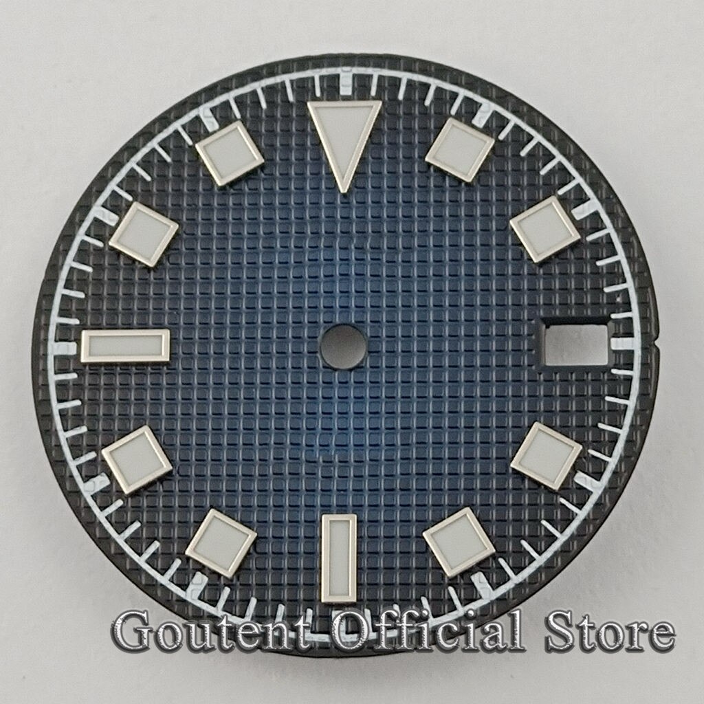 Bliger Steriele 29Mm Blauw Zwart Steriele Wijzerplaat Datum Fit NH35 NH35A Beweging