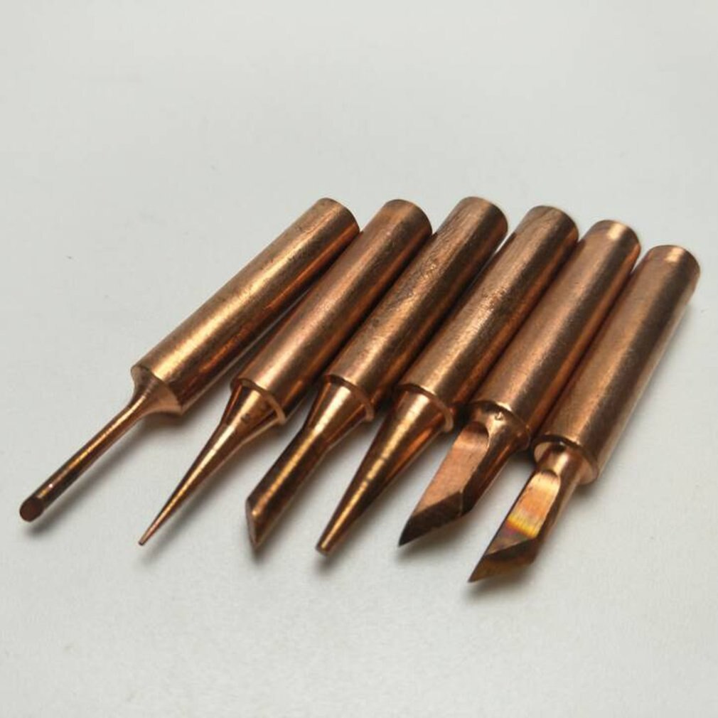 6Pcs Copper Soldering Tips Lead-free Welding Head Rework Station 900M-T Electric Solder Iron Tips Repair Tools Set