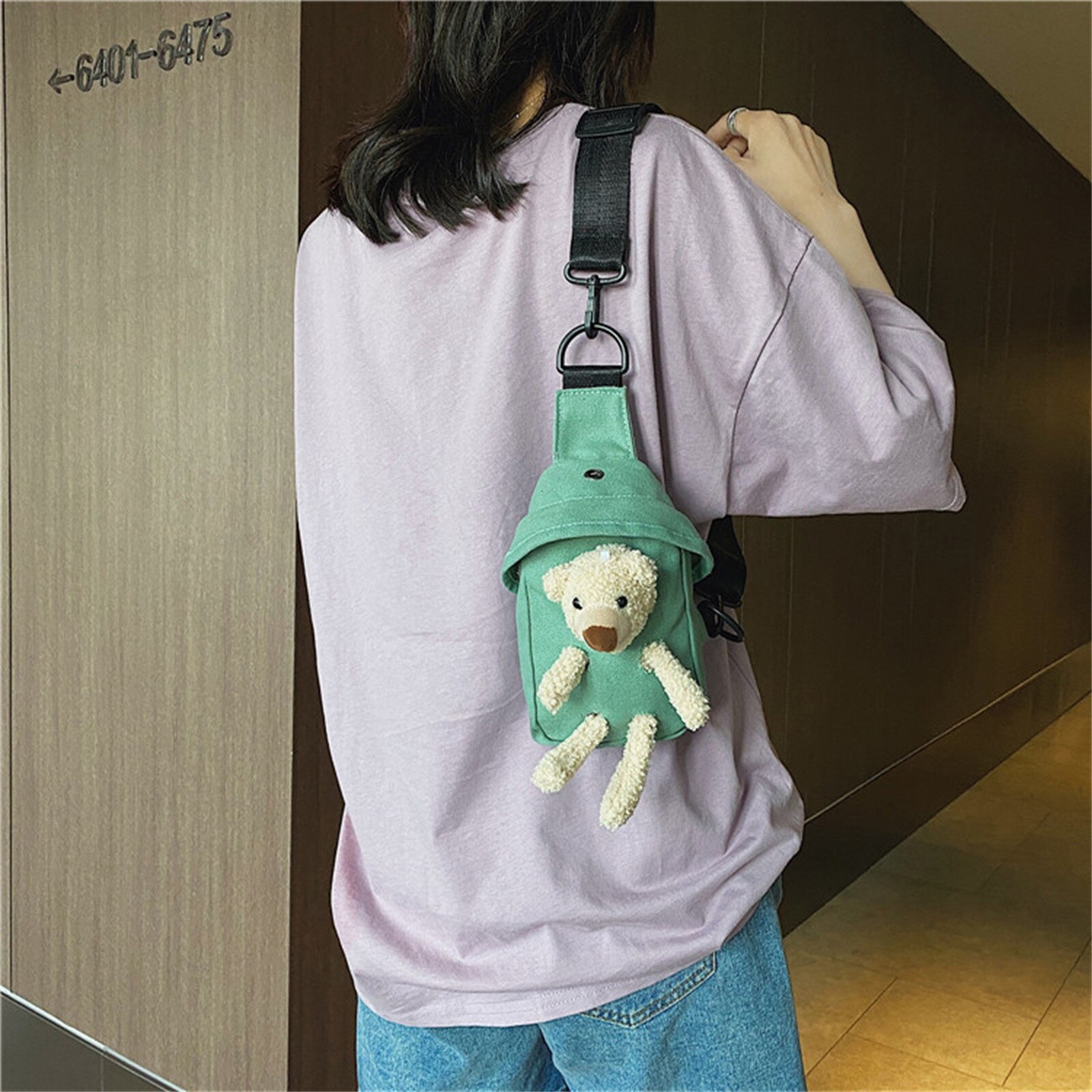 Borst Crossbody Tas Vrouwen Taille Verpakking Canvas Taille Tas Wilde Stijl Rits Crossbody Teddybeer Voor Camping En Wandelen # m3